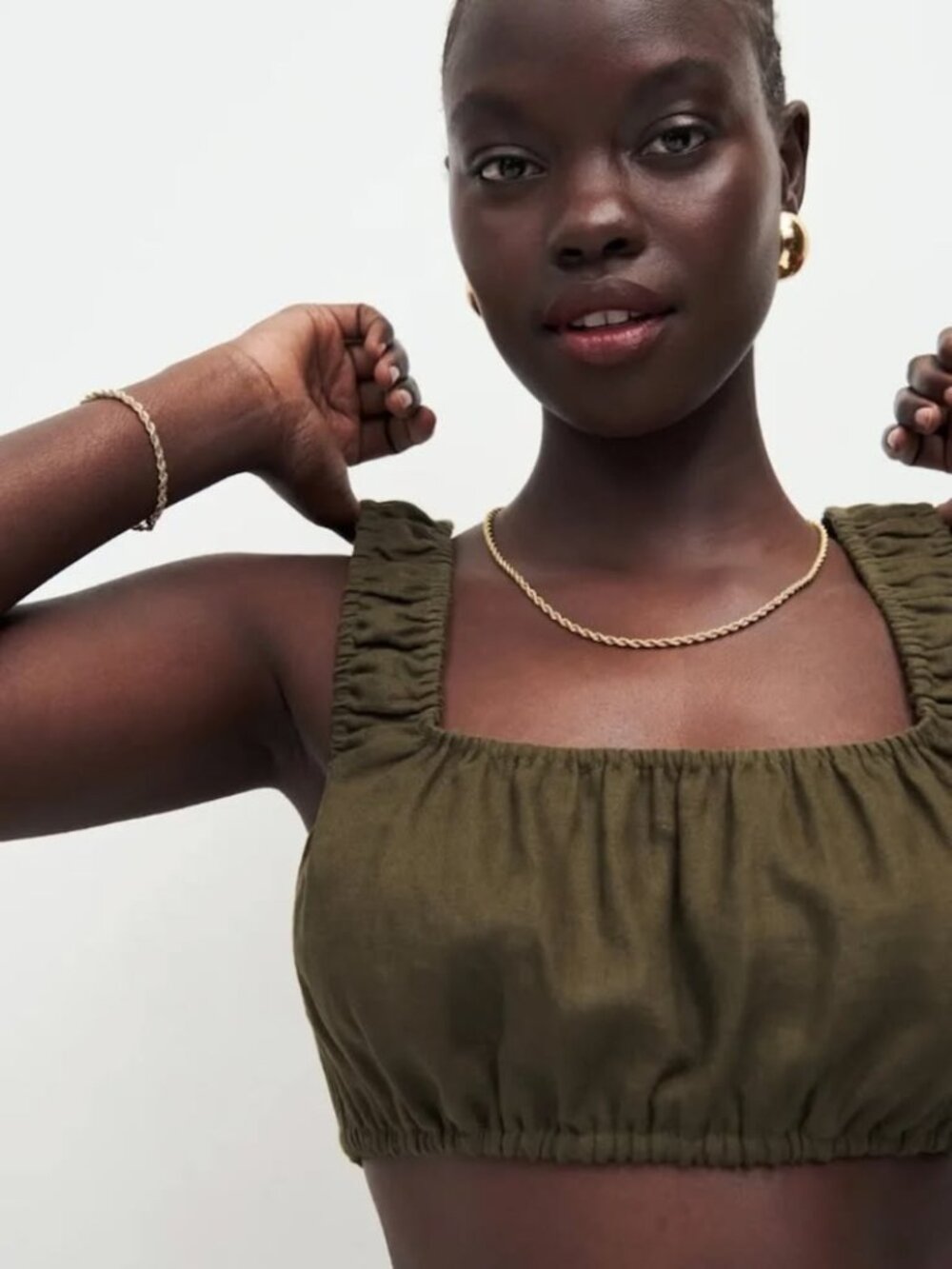 Suki Linen Olive Green Crop Top (XS)